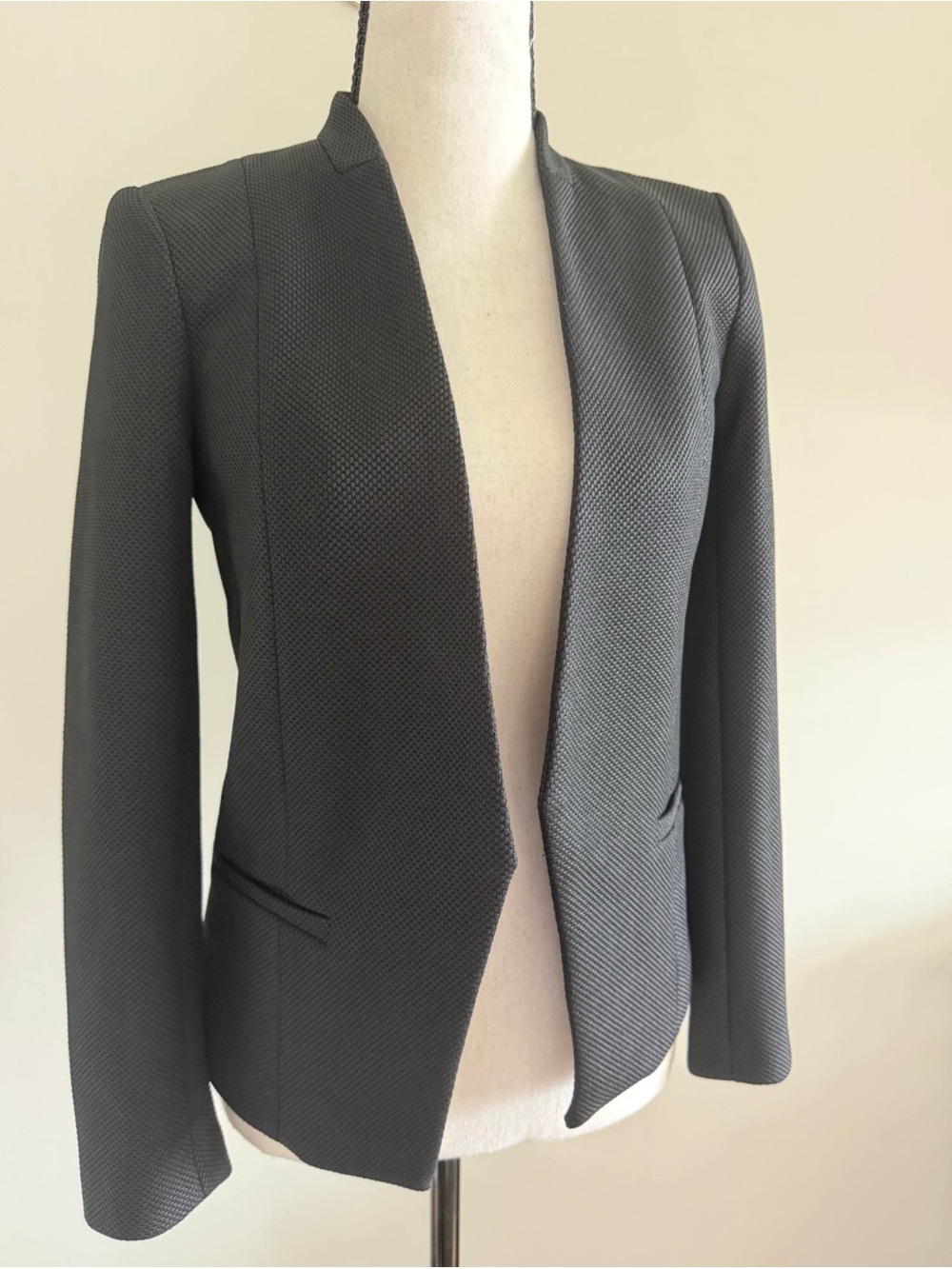 Armani Exchange Women's Black Textured Open Front Blazer Jacket